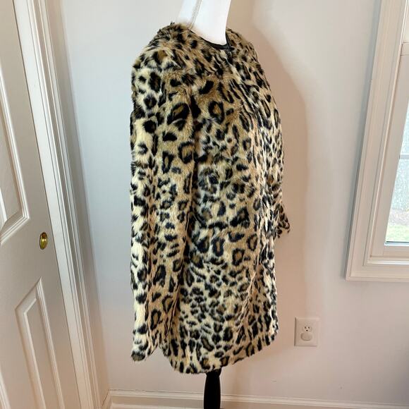 Ellos Faux Fur Animal Print Jacket In Leopard Tan Black Size 10 New - Picture 5 of 11